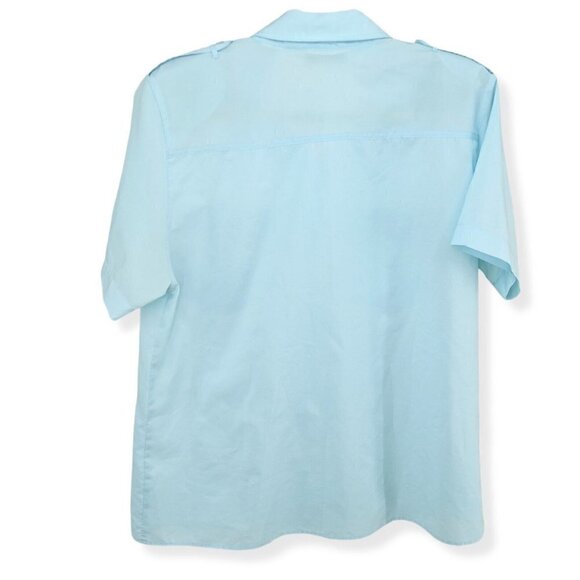 Diane Von Furstenberg Button Shirt Womens 12 Lightweight Poly Blue Shoulder Pads - Picture 2 of 10